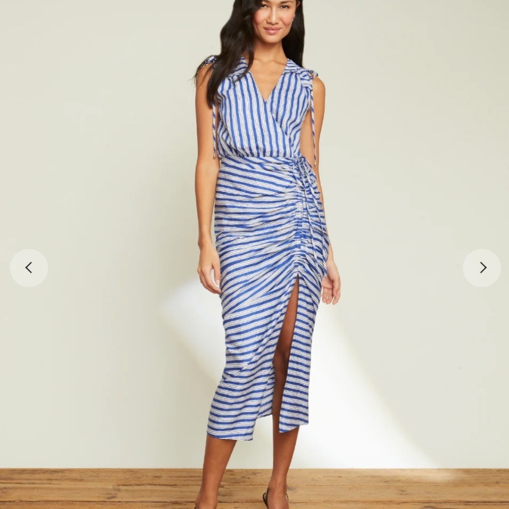 Veronica Beard Blue and White Striped Midi Wrap Dress